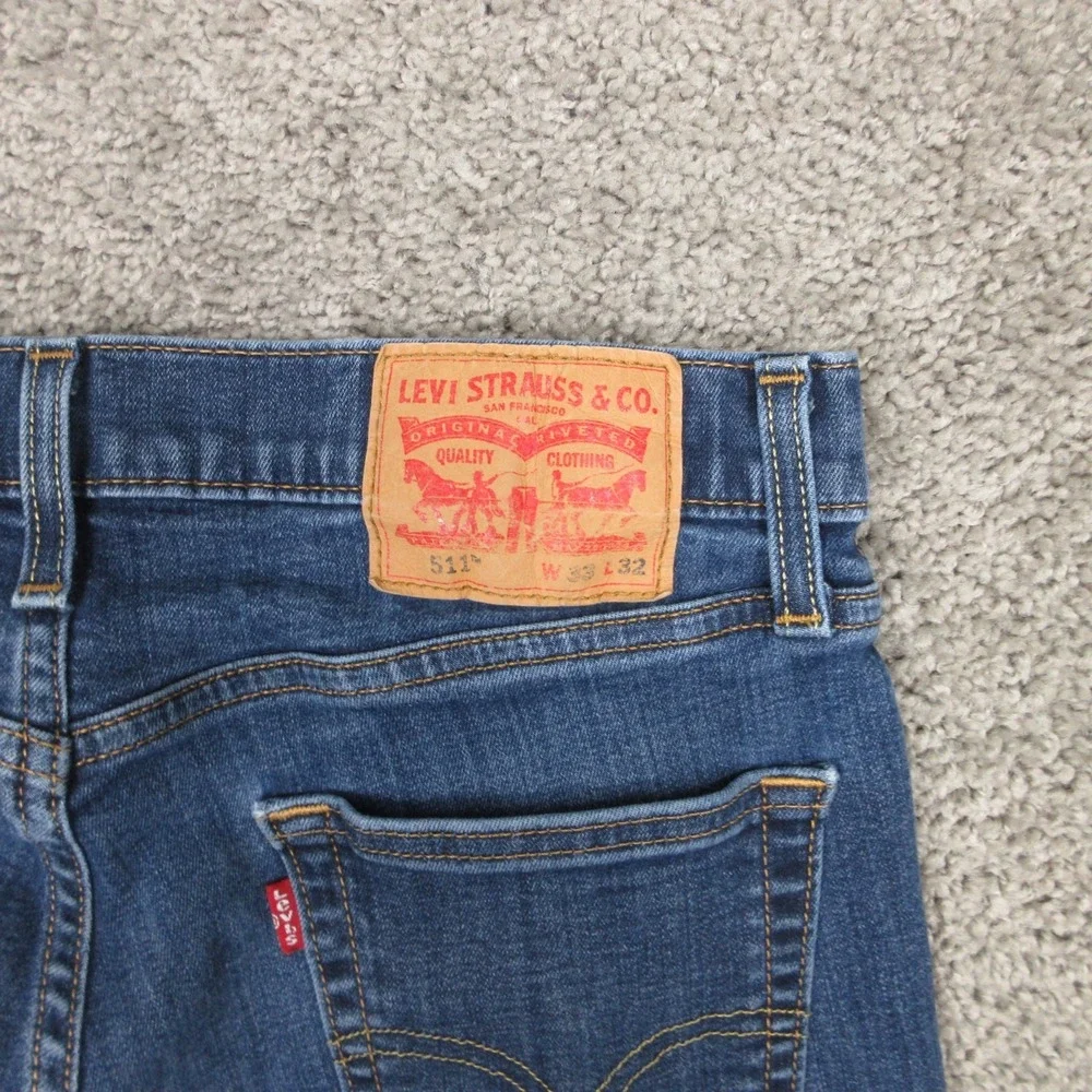 Levis Jeans‎ Mens 33x29 (Tag 33x32) Blue 511 Slim Straight Faded Zip Denim Pants